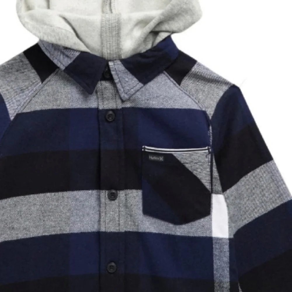 HURLEY fleece Hooded check print Shacket.  Boy’s 6US - Picture 2 of 9